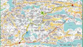 Karta över Nagu vandringstig Mittilandsvägen